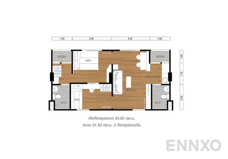 รูปแปลนห้อง 2 Bedroom ของโครงการ Lumpini Mixx Thepharak - Srinakarin