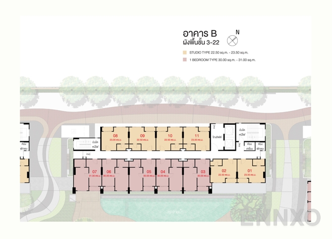 แปลนชั้น 3rd - 22nd Floor ของโครงการ ลุมพินี พาร์ค บรมราชชนนี - สิรินธร