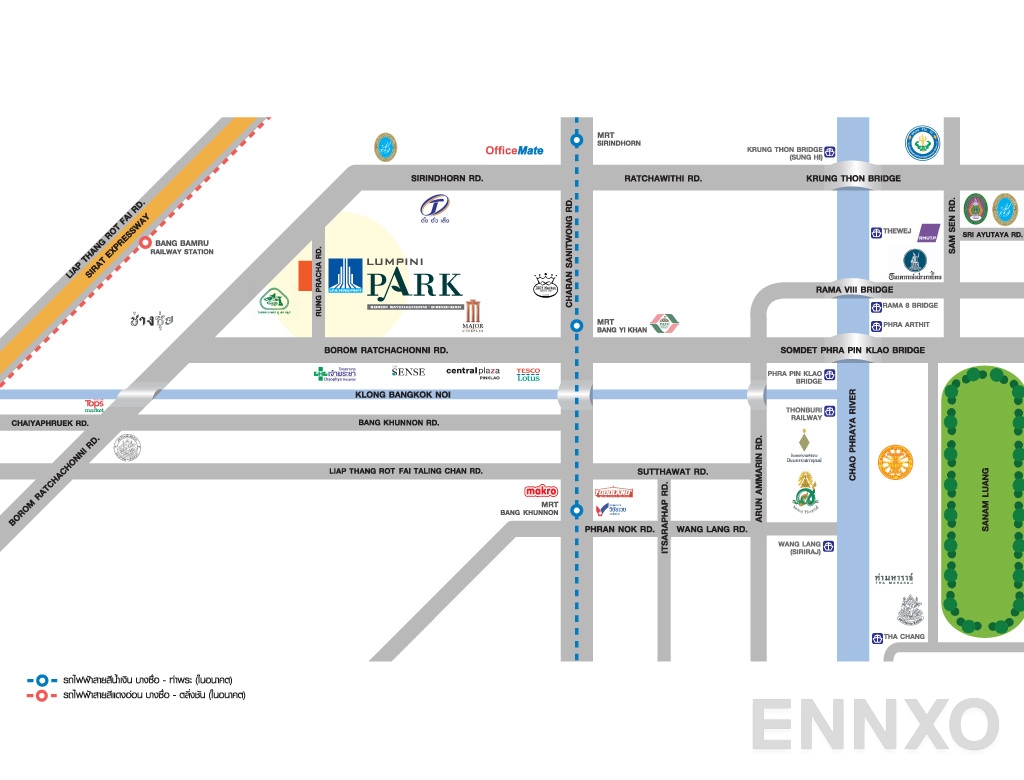 ภาพแผนที่แสดงที่ตั้งโครงการ Lumpini Park Boromratchachonni - Sirindhorn
(ลุมพินี พาร์ค บรมราชชนนี - สิรินธร) และสถานที่โดยรอบ