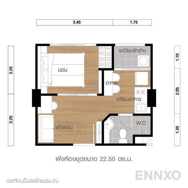 รูปแปลนห้อง 1 Bedroom ของโครงการ ลุมพินี พาร์ค นวมินทร์-ศรีบูรพา