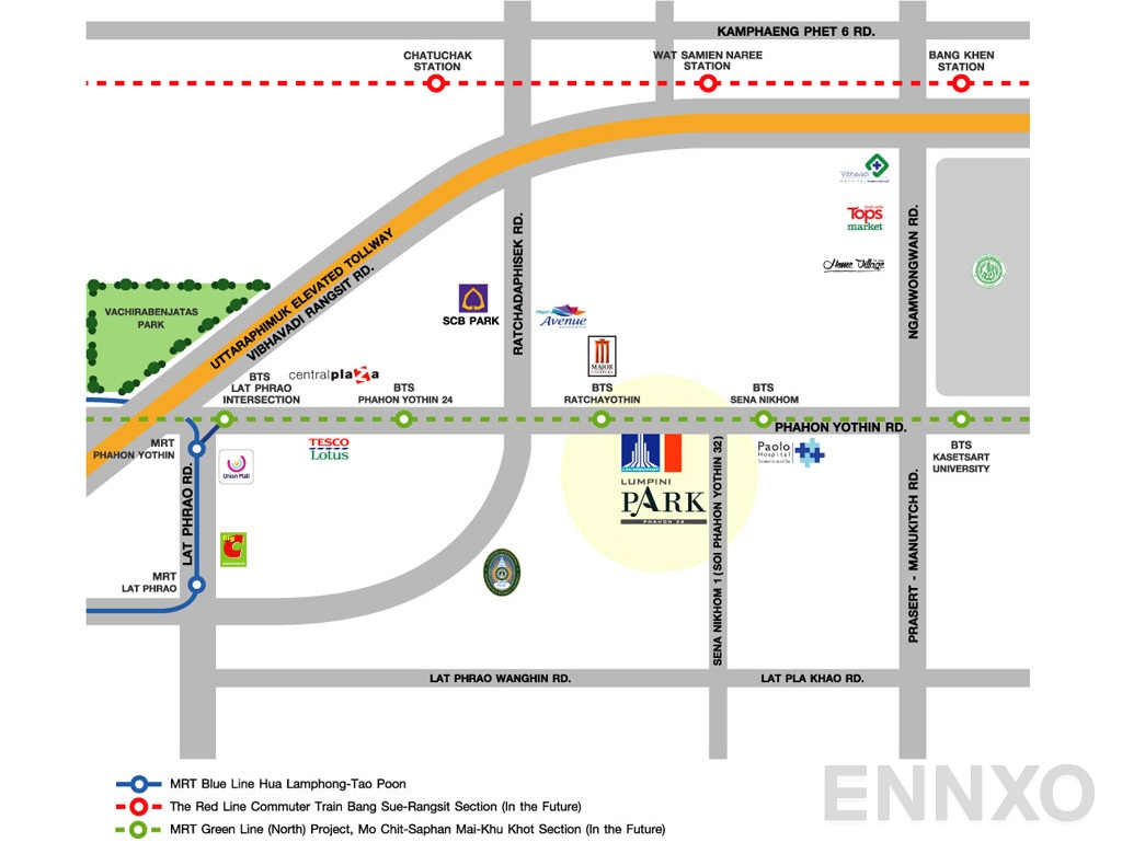 ภาพแผนที่แสดงที่ตั้งโครงการ LUMPINI PARK PHAHON 32 และสถานที่โดยรอบ