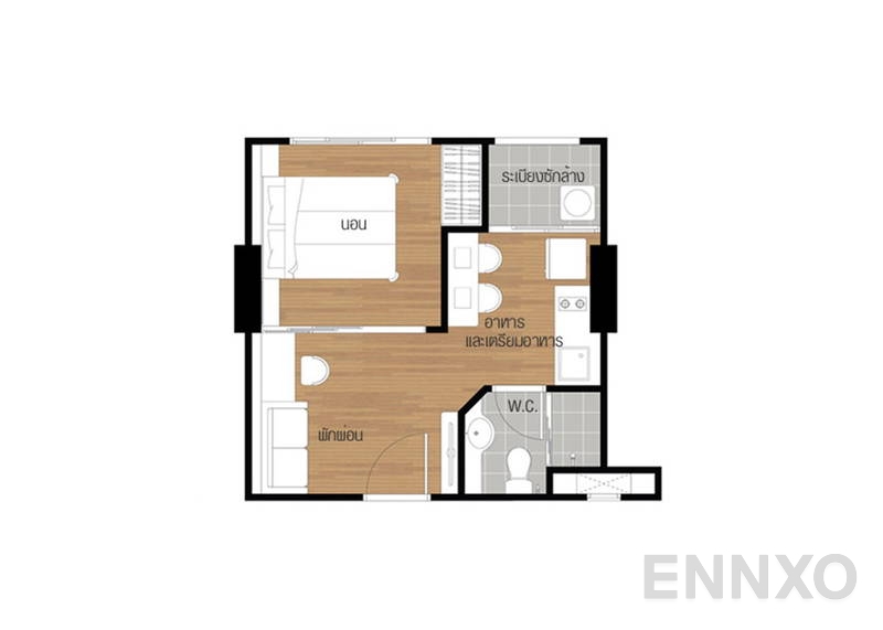 รูปแปลนห้อง 1 Bedroom ของโครงการ ลุมพินี พาร์ค พระราม 9 - รัชดา