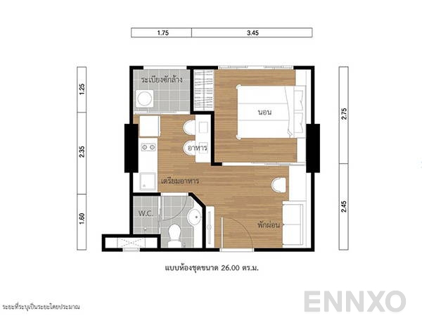 รูปแปลนห้อง 1 Bedroom ของโครงการ ลุมพินี พาร์ค รัตนาธิเบศร์ - งามวงศ์วาน