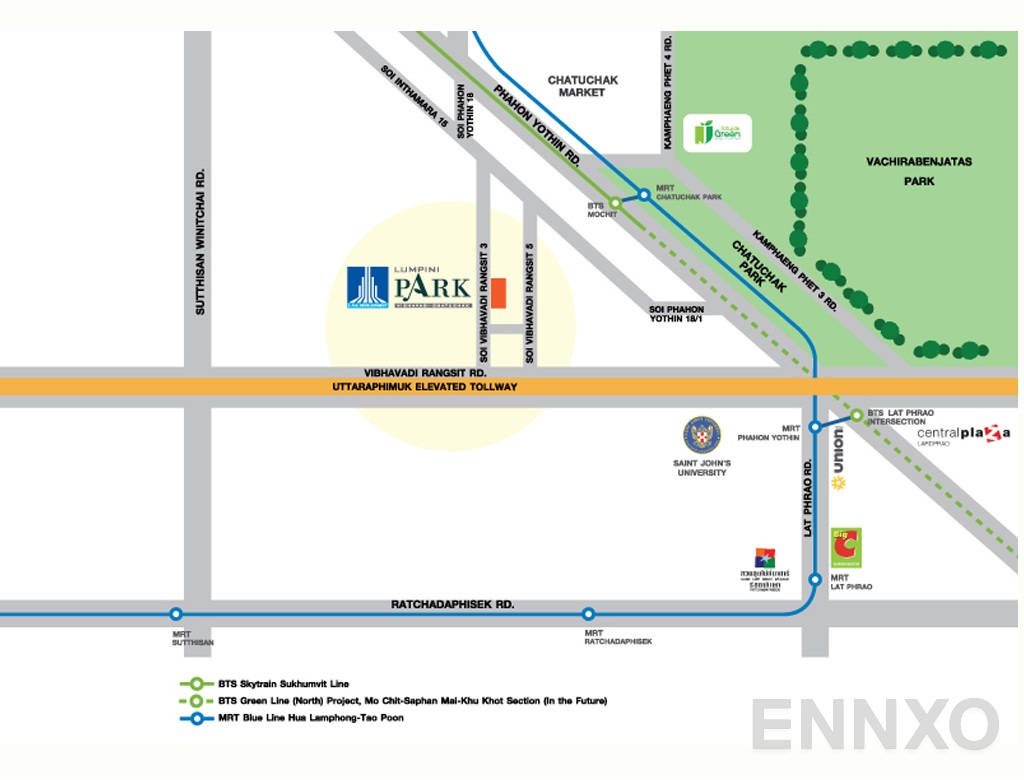 ภาพแผนที่แสดงที่ตั้งโครงการ Lumpini Park Vibhavadi - Chatuchak และสถานที่โดยรอบ