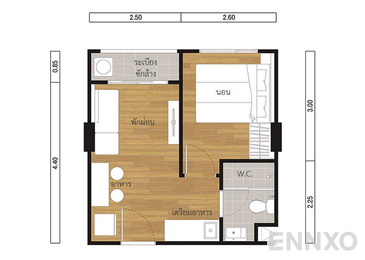 รูปแปลนห้อง 1 Bedroom  ของโครงการ ลุมพินี เพลส บางนา กม.3
