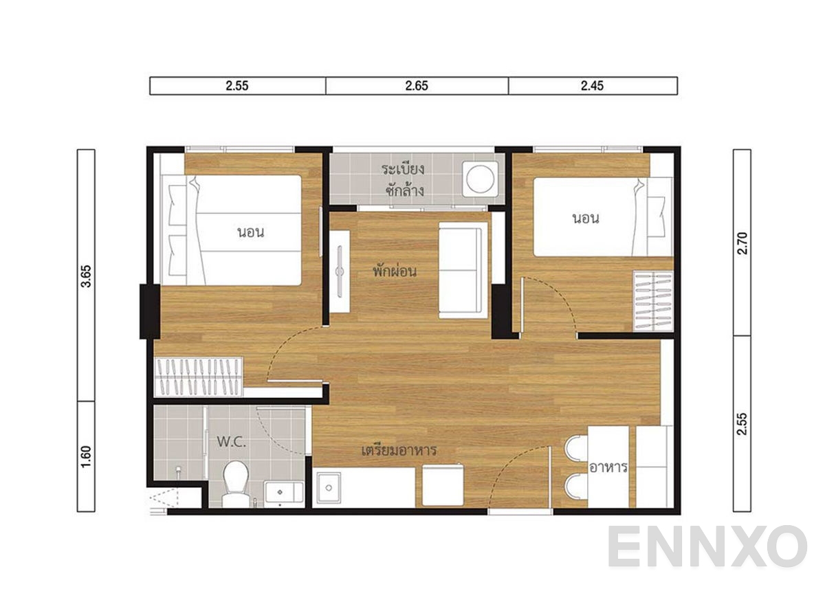 รูปแปลนห้อง 2 Bedroom ของโครงการ ลุมพินี เพลส บางนา กม.3
