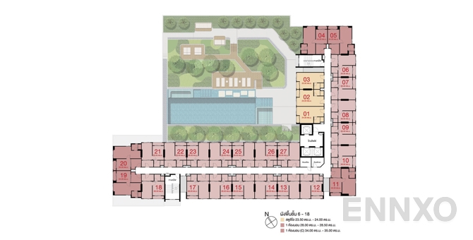 แปลนชั้น 6th-18th Floor ของโครงการ ลุมพินี เพลส แจ้งวัฒนะ - ปากเกร็ด สเตชั่น