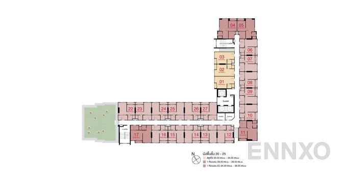 แปลนชั้น 20th-25th Floor ของโครงการ ลุมพินี เพลส แจ้งวัฒนะ - ปากเกร็ด สเตชั่น