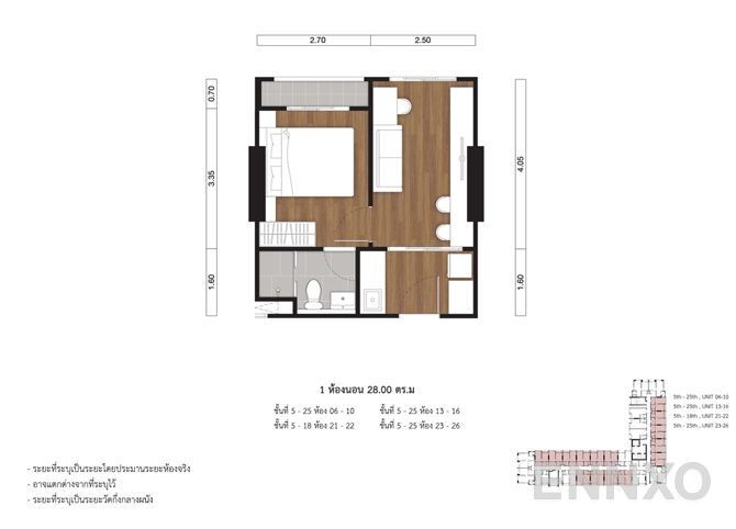 รูปแปลนห้อง 28.00 SQ.M. 5th-25th Floor (Unit 06-10, Unit 13-16, Unit 23-26) and 5th-18th Floor (Unit 21-22) ของโครงการ ลุมพินี เพลส แจ้งวัฒนะ - ปากเกร็ด สเตชั่น