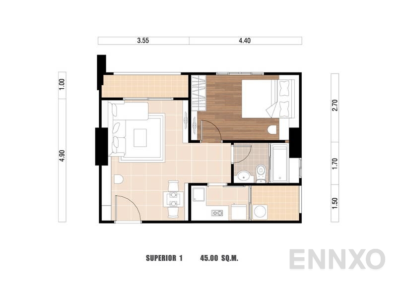 รูปแปลนห้อง 1 Bedroom โครงการ ลุมพินี เพลส พระราม 9-รัชดา