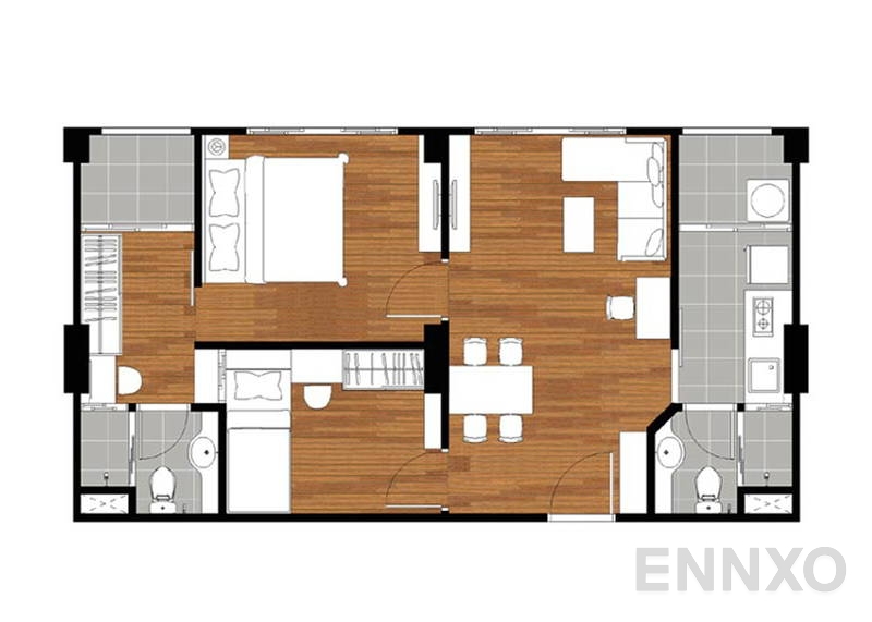 รูปแปลนห้อง 2 Bedroom ของโครงการ ลุมพินี เพลส รัชโยธิน