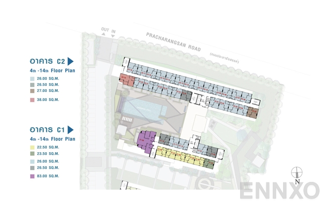 แปลนชั้น C1-C2 - 4th-14th Floor ของโครงการ ลุมพินี เพลส ยูดี - โพศรี