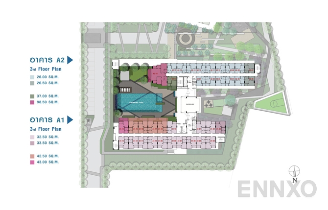 แปลนชั้น A1-A2 - 3rd Floor ของโครงการ ลุมพินี เพลส ยูดี - โพศรี