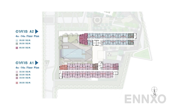 แปลนชั้น A1-A2 - 4th-14th Floor ของโครงการ ลุมพินี เพลส ยูดี - โพศรี