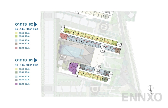 แปลนชั้น B1-B2 - 4th-14th Floor ของโครงการ ลุมพินี เพลส ยูดี - โพศรี