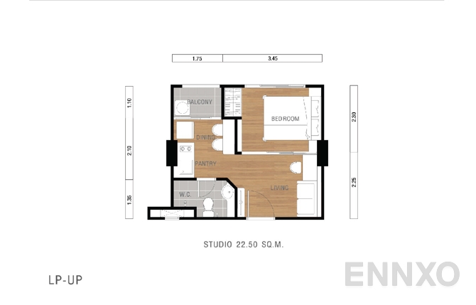 รูปแปลนห้อง 22.50 SQ.M. ของโครงการ ลุมพินี เพลส ยูดี - โพศรี