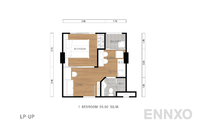 รูปแปลนห้อง 26.00 SQ.M. ของโครงการ ลุมพินี เพลส ยูดี - โพศรี
