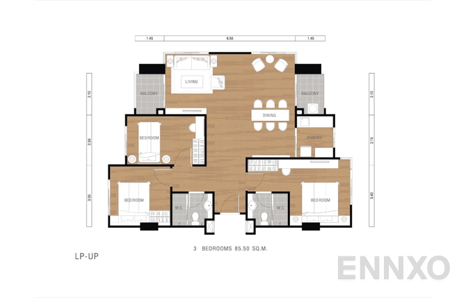 รูปแปลนห้อง 85.50 SQ.M. ของโครงการ ลุมพินี เพลส ยูดี - โพศรี