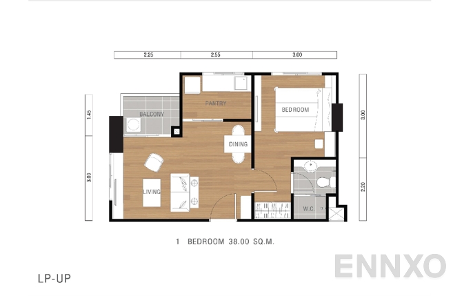 รูปแปลนห้อง 38.00 SQ.M. ของโครงการ ลุมพินี เพลส ยูดี - โพศรี