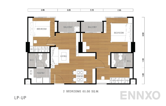 รูปแปลนห้อง 65.00 SQ.M. (Left Door) (Include 2 units with the size 32.50 sq.m.) ของโครงการ ลุมพินี เพลส ยูดี - โพศรี