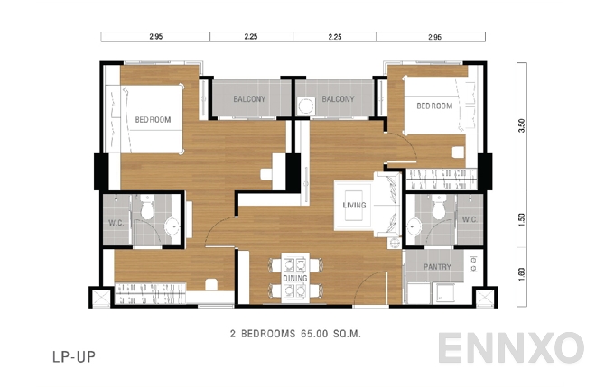รูปแปลนห้อง 65.00 SQ.M. (Right Door) (Include 2 units with the size 32.50 sq.m.) ของโครงการ ลุมพินี เพลส ยูดี - โพศรี