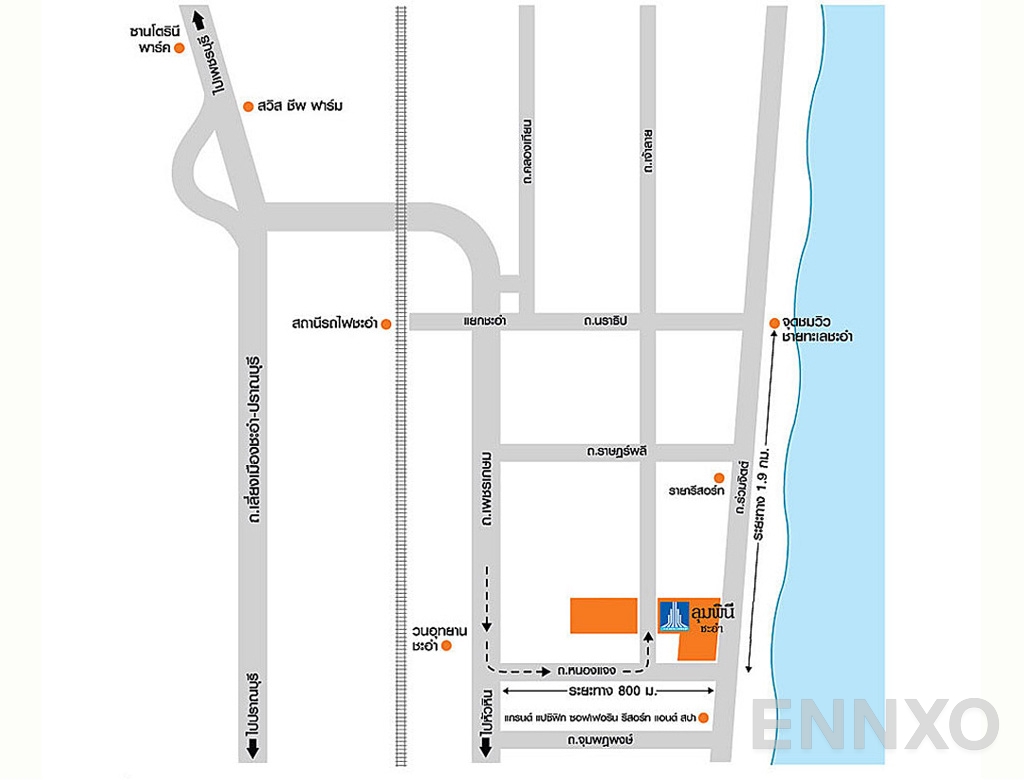 ภาพแผนที่แสดงที่ตั้งโครงการ Lumpini Seaview Cha-Am และสถานที่โดยรอบ