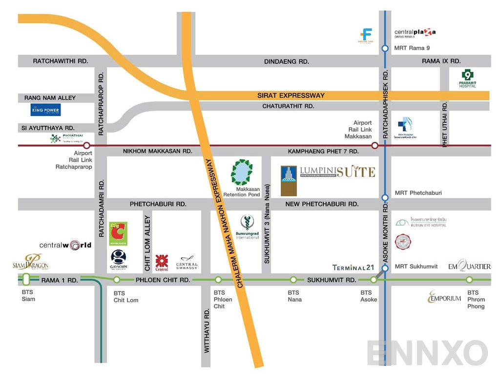 ภาพแผนที่แสดงที่ตั้งโครงการ Lumpini Suite Phetchaburi - Makkasan และสถานที่โดยรอบ