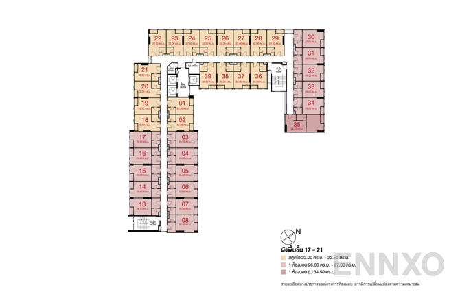 แปลนชั้น 17th - 21th floor ของโครงการ ลุมพินี วิลล์ แจ้งวัฒนะ - ปากเกร็ด