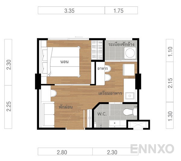 รูปแปลนห้อง Studio ของโครงการ ลุมพินี วิลล์ สุขุมวิท 76 - แบริ่ง สเตชั่น