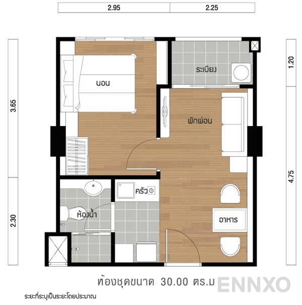 รูปแปลนห้อง 1 Bedroom  ของโครงการ Lumpini Ville Sukhumvit 77 2