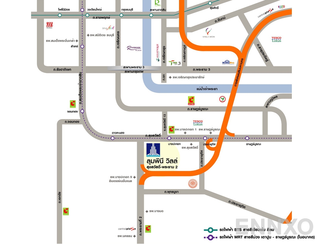 ภาพแผนที่แสดงที่ตั้งโครงการ Lumpini Ville Suksawat - Rama 2
(ลุมพินี วิลล์ สุขสวัสดิ์ - พระราม 2) และสถานที่โดยรอบ