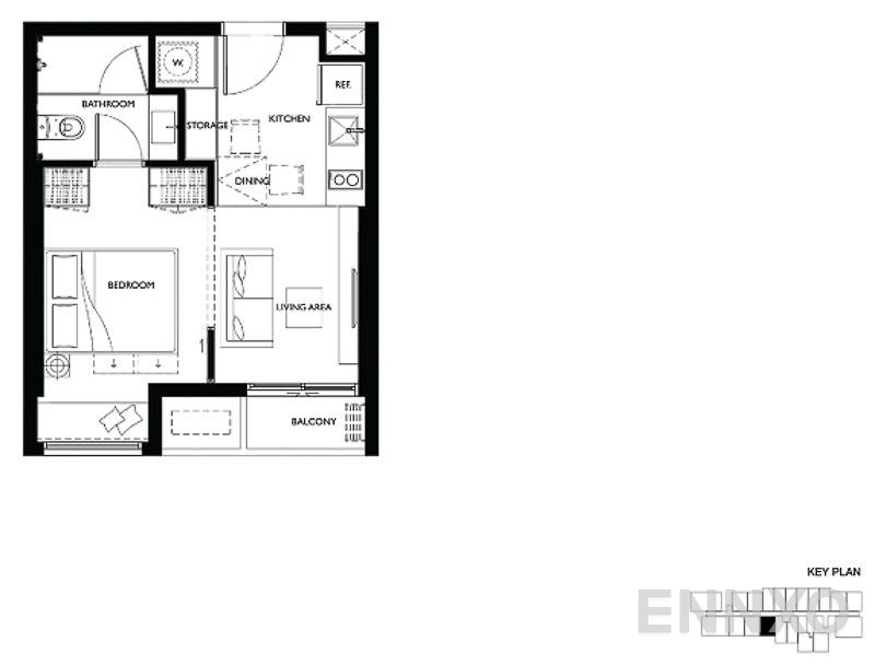 รูปแปลนห้อง 1 Bedroom ของโครงการ เอ็ม จตุจักร