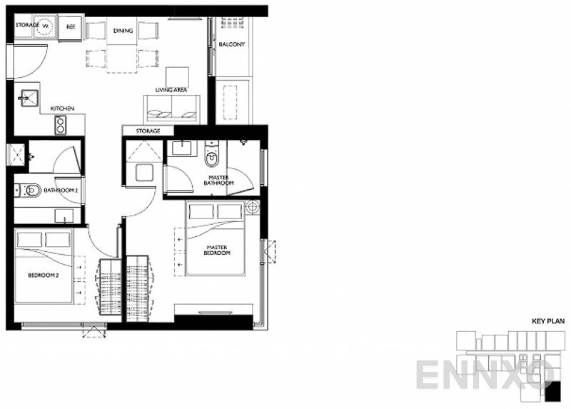รูปแปลนห้อง 2 Bedroom  ของโครงการ เอ็ม จตุจักร