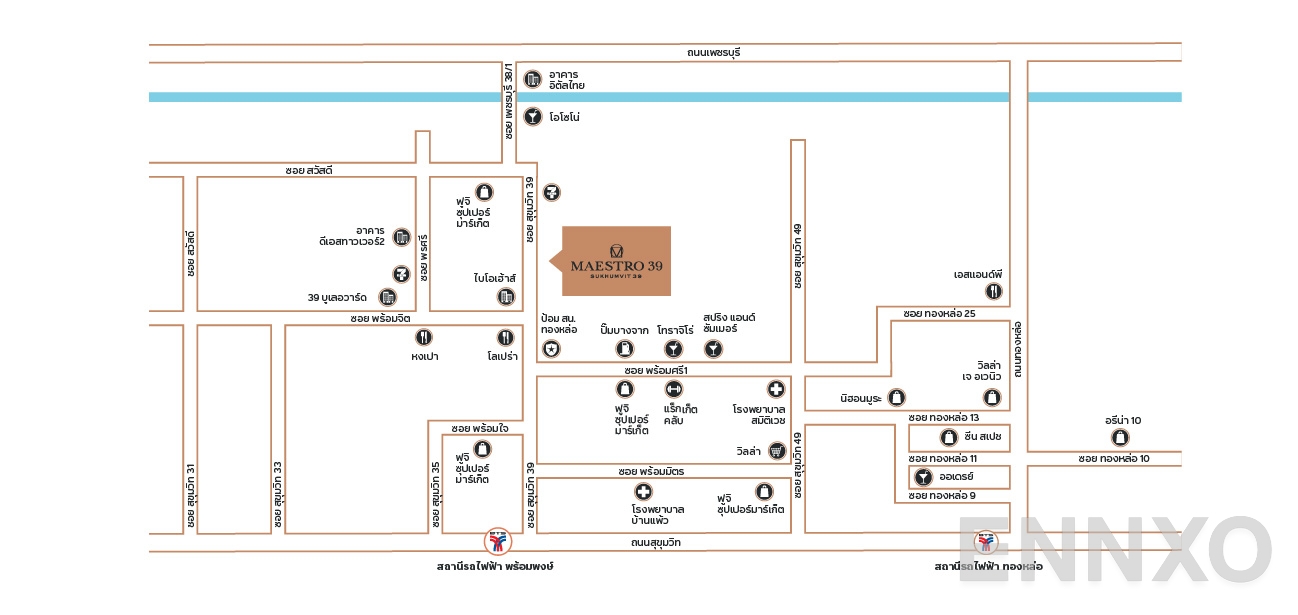 ภาพแผนที่แสดงที่ตั้งโครงการ Maestro 39
(มาเอสโตร 39) และสถานที่โดยรอบ