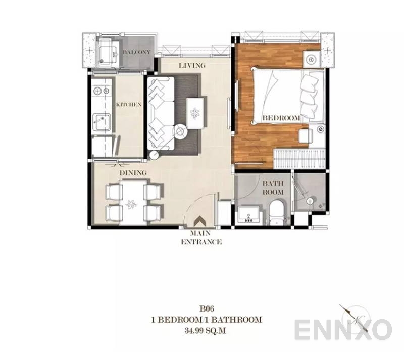 รูปแปลนห้อง 1 Bedroom ของโครงการ เมย์แฟร์ เพลส สุขุมวิท 50