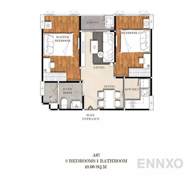 รูปแปลนห้อง 2 Bedroom  ของโครงการ เมย์แฟร์ เพลส สุขุมวิท 50