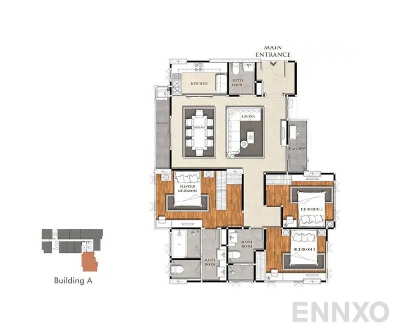 รูปแปลนห้อง 3 Bedroom ของโครงการ เมย์แฟร์ เพลส สุขุมวิท 50