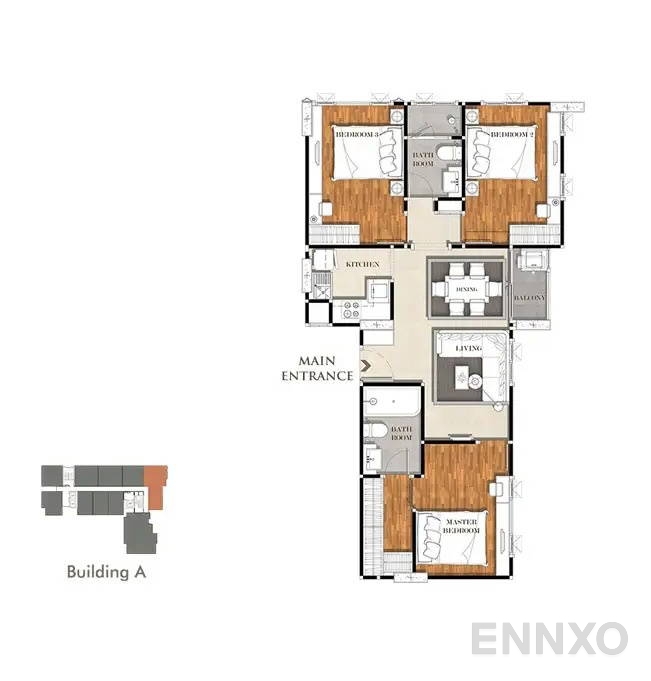 รูปแปลนห้อง 3 Bedroom ของโครงการ เมย์แฟร์ เพลส สุขุมวิท 50