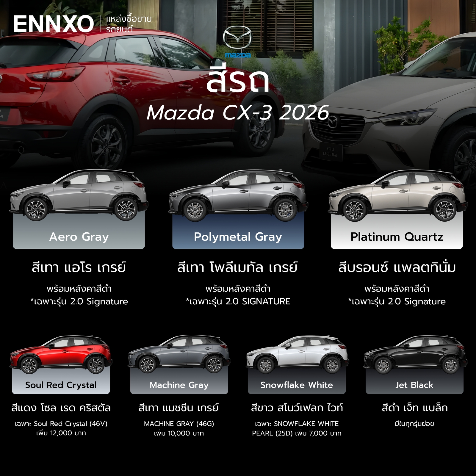 สีรถทั้งหมดของ Mazda CX-3 2026