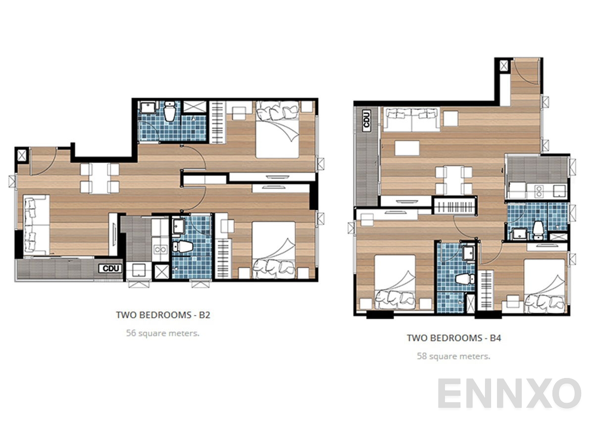 รูปแปลนห้อง 2 Bedroom ของโครงการ มีสไตล์ @ สุขุมวิท-บางนา