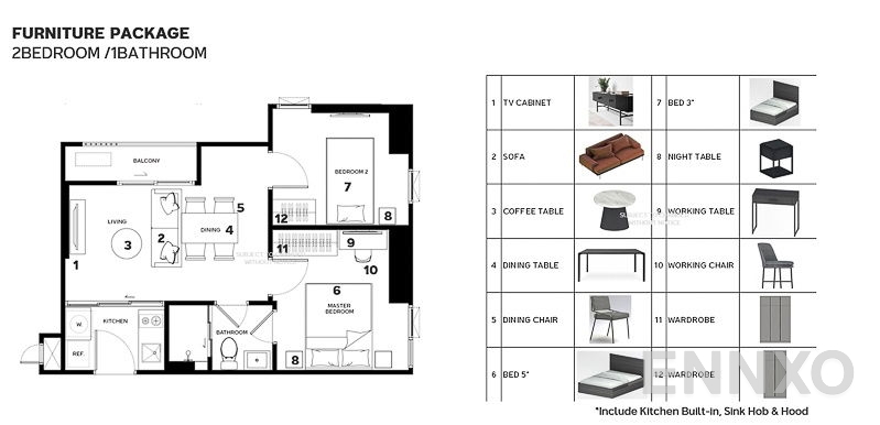 รูปแปลนห้อง 2 Bedroom ของโครงการ เมทริส ดิสทริค ลาดพร้าว