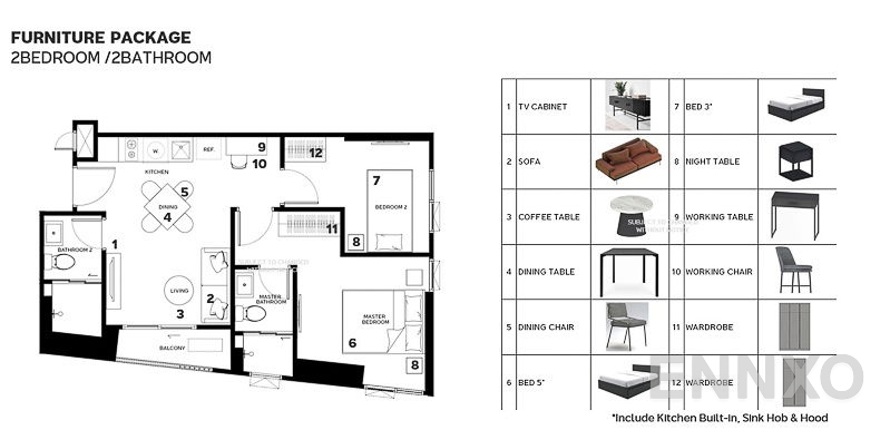 รูปแปลนห้อง 2 Bedroom ของโครงการ เมทริส ดิสทริค ลาดพร้าว