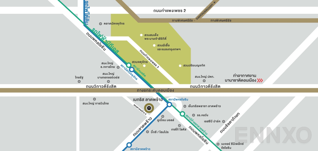 ภาพแผนที่แสดงที่ตั้งโครงการ Metris Ladprao และสถานที่โดยรอบ