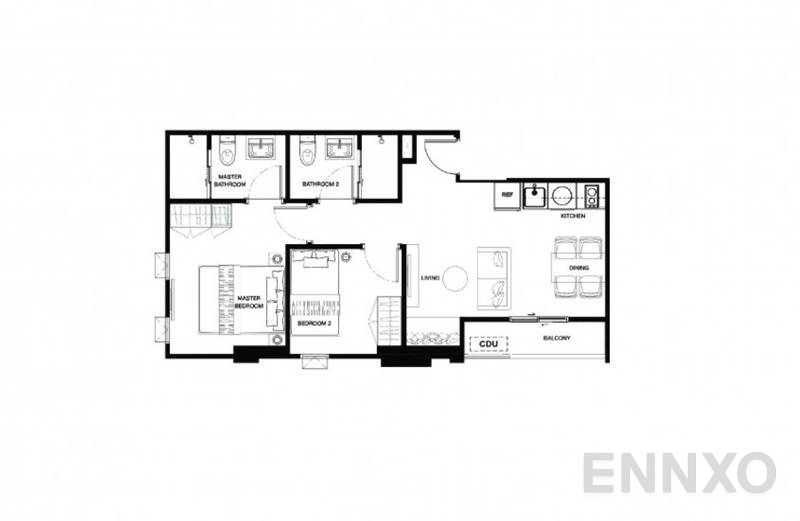 รูปแปลนห้อง 2 Bedrooms ของโครงการ Metris Ladprao