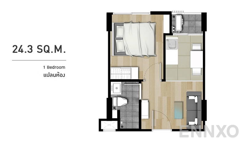 รูปแปลนห้อง 1 Bedroom ของโครงการ เมโทร ลักซ์ เกษตร