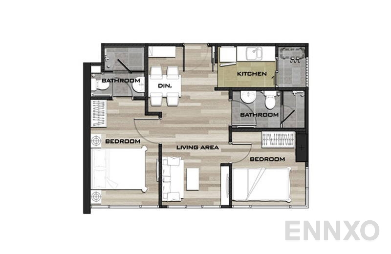 รูปแปลนห้อง 2 Bedrooms ของโครงการ เมโทร สกาย ประชาชื่น