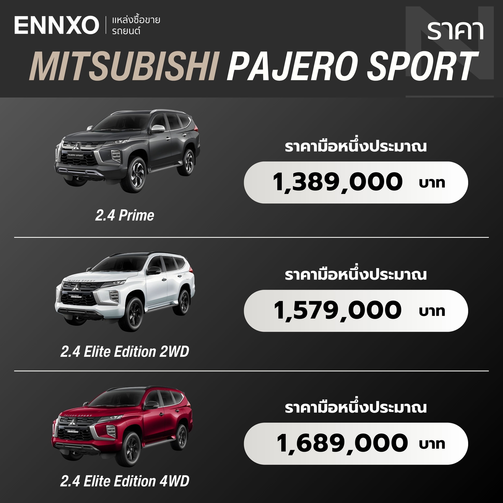 Mitsubishi Pajero Sport โฉมใหม่ ราคา