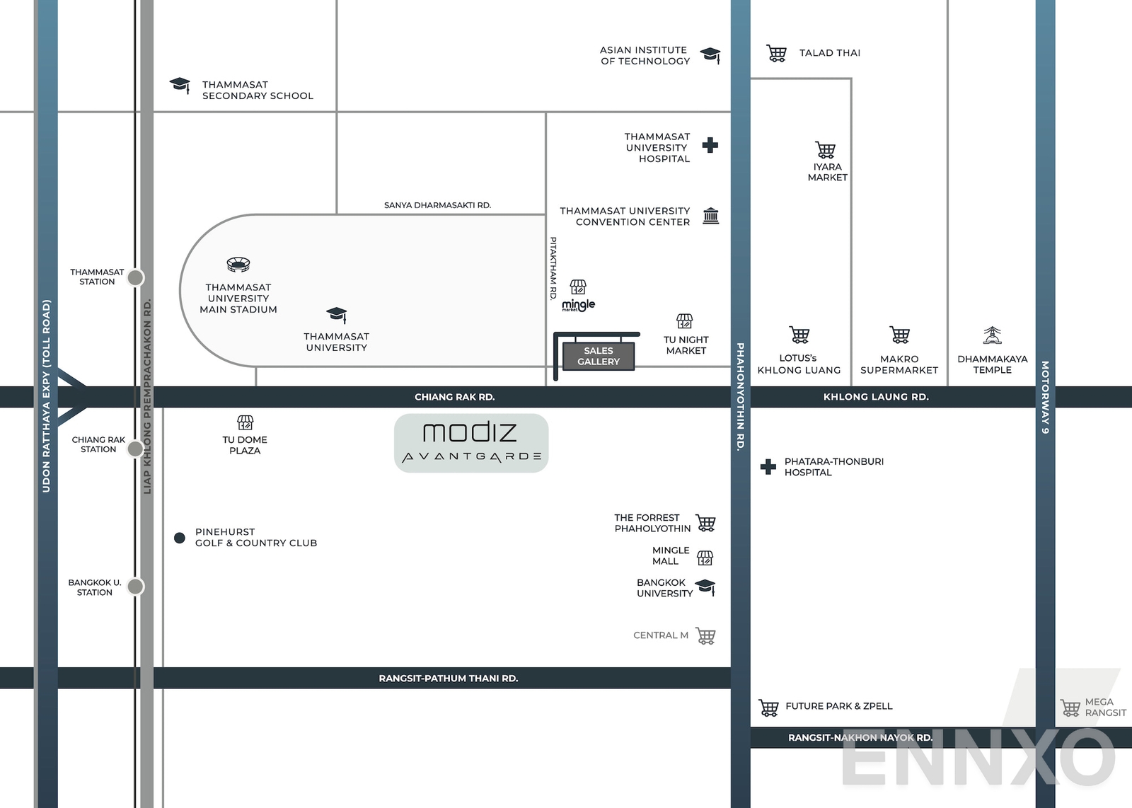 ภาพแผนที่แสดงที่ตั้งโครงการ Modiz Avantgarde และสถานที่โดยรอบ