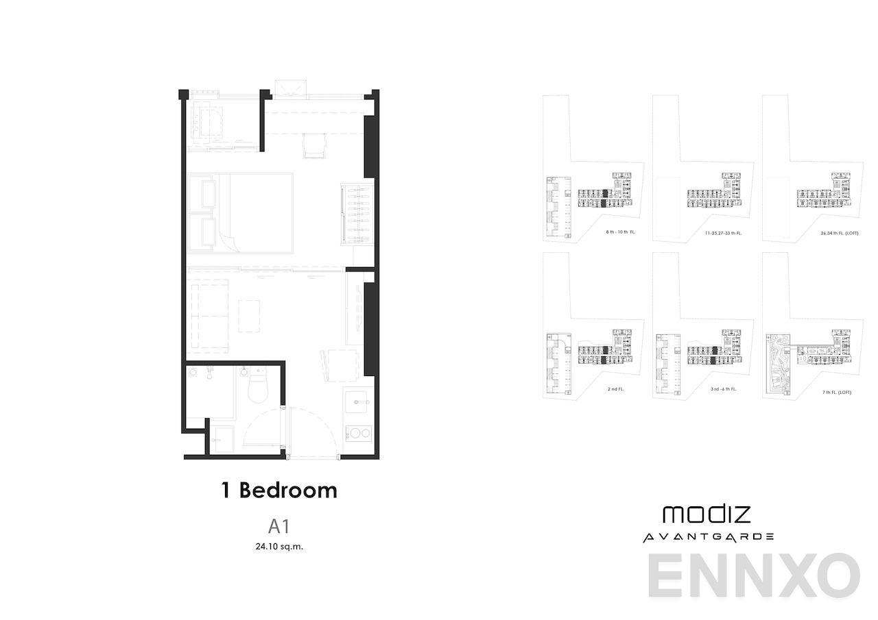 รูปแปลนห้อง S1-01m - 22.30 sq.m. ของโครงการ Modiz Avantgarde