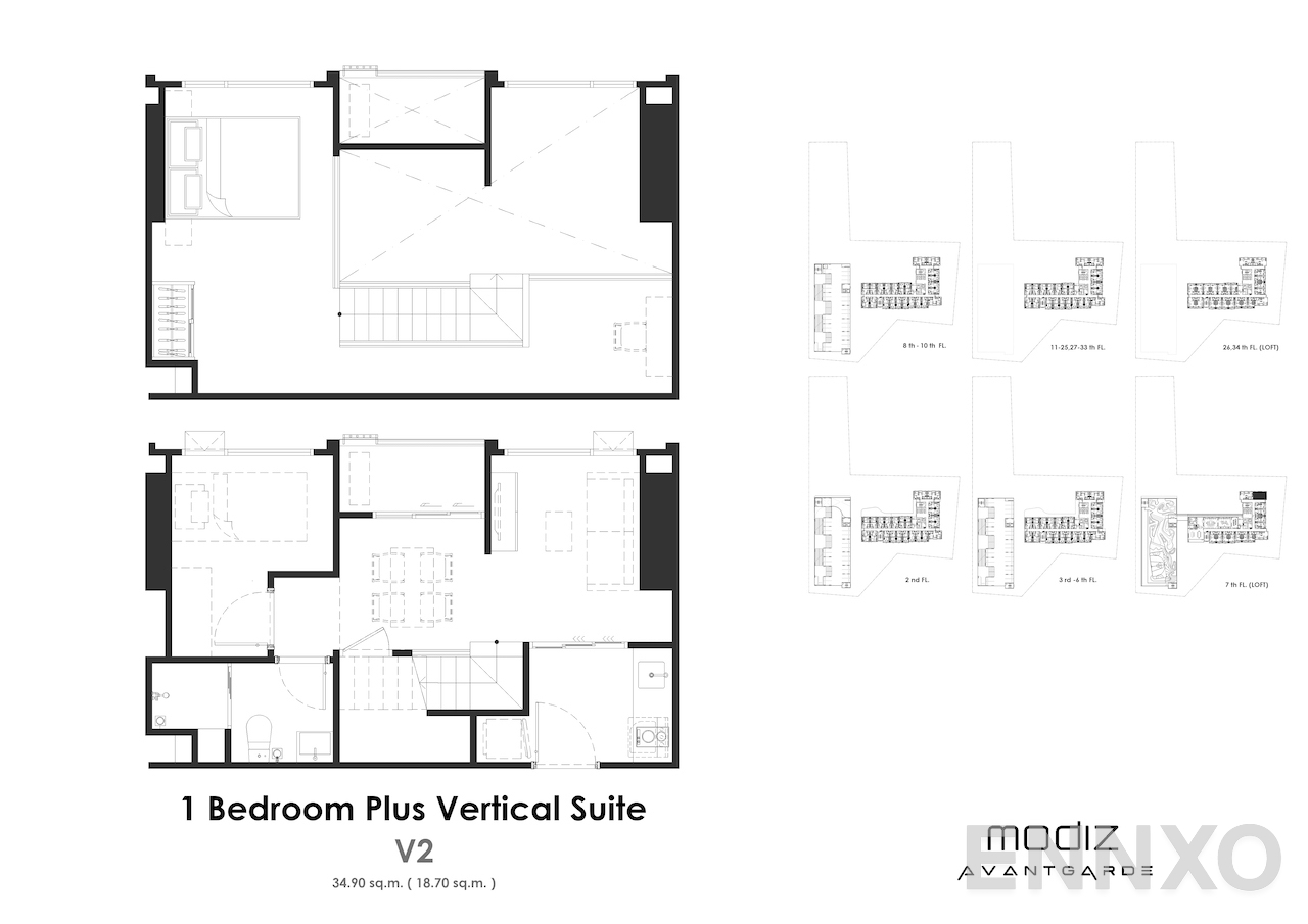 รูปแปลนห้อง D1-01m - 34.90 sq.m. ของโครงการ Modiz Avantgarde
